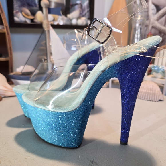Pleaser Shoes - Blue Glitter Platform Heels